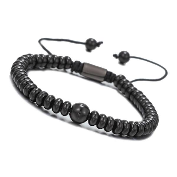 Herrar Pärlor Armband Justera Storlek Runda Stenar Elegant Vävd Armband för Dagligt Bruk Svart