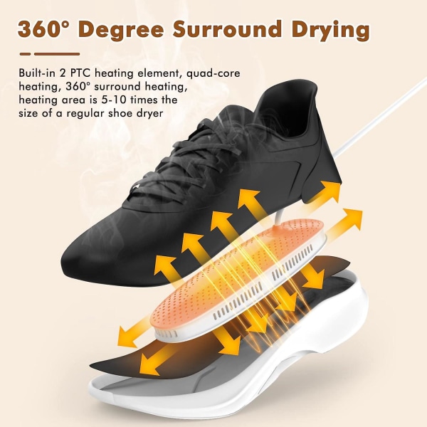 Kannettava kokoontaitettava sähköinen kenkien kuivausrumpu, jossa 6 tilaa ja EU-pistoke - 20 W kenkien kuivausrumpu nopeaan kuivaamiseen, 360° kuivaus talvimatkoille