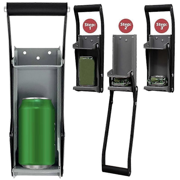 1 Sett 16 Oz 500ml Boks Knuser Mykt Håndtak Veggmontert Jern Ølboks Glass Plastflaske Presser Knuseverktøy Svart