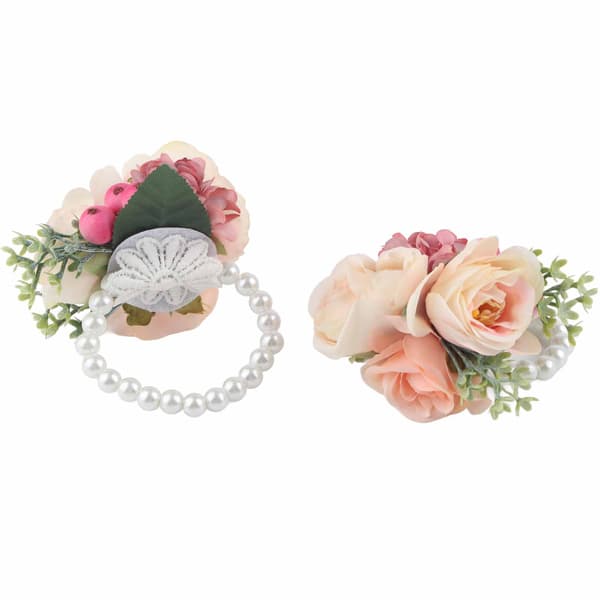 2 stk./pose Brudepige Håndledsblomst Kunstig Håndblomst til Bryllupsdag Cocktailparty Pink