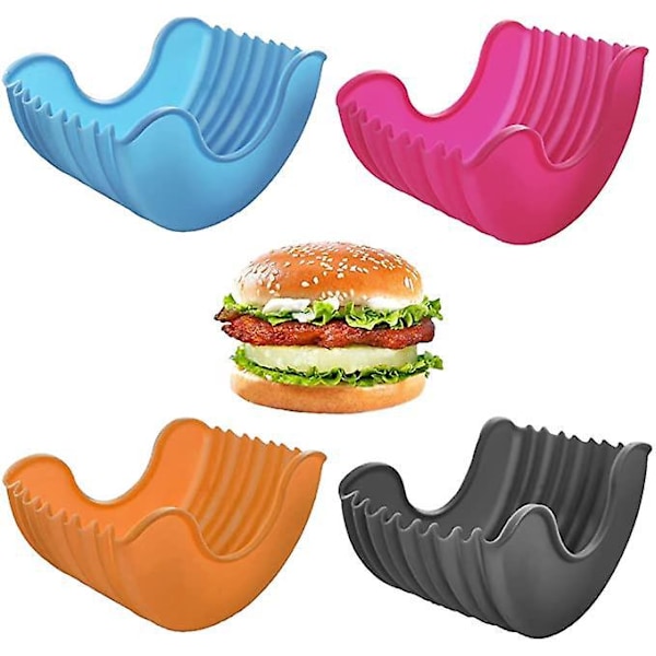 4 st Hamburger Silikon Burgerlåda Fixerad Non-stick Beläggning BBQ Hamburgerform Hygienisk Hamburger Silikon Hamburgerhållare Smörgåsar Låda Hamburg Re