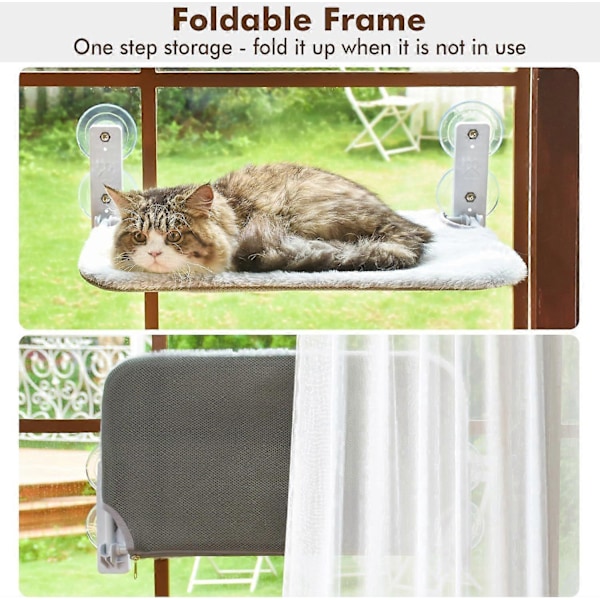 Vikbar Katt Hängmatta för Fönster - Sladdlös, Inbäddad Maskintvättbar Vadderad Säng, Robust Metallram - Katt Fönsterbänk 30*60cm