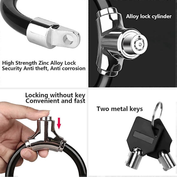 Sykkelås, Kabellås, Sykkelås med nøkkel, Elektrisk sparkesykkel lås, Veldig sterk, Veldig sikker, For sykler, Terrengsykler, Sparkesykler, Motorsykler