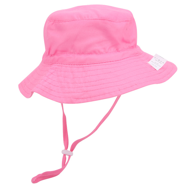 Barnas solhatt med justerbar vindtett stropp trykt strandlue solhatt for barn rosa M (50-54)