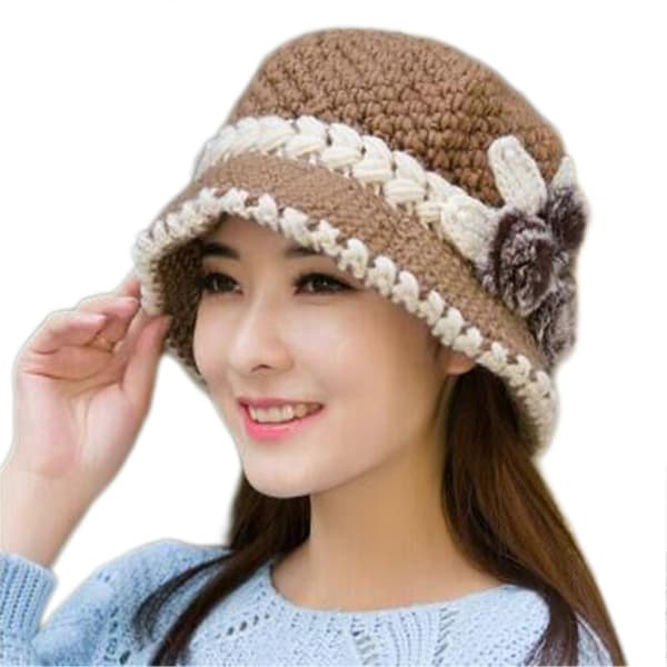 Women's Wool Hat Cartoon Design Breathable Bucket Hat for Beach Vacation Camel