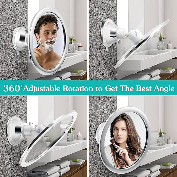 Antifog-sminke speil med sugekoppholder - 360° rotasjon, justerbart baderomsspeil