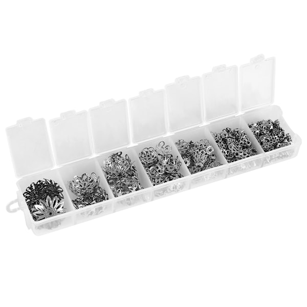 300 st 7-storlek Blomformad Spacer Bead Cap Smycken Att göra fynd Metalltillbehör (silver)
