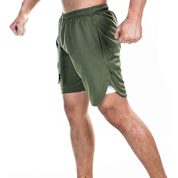 Lätta och snabbtorkande 2-i-1 löpshorts för män XXL Gröna
