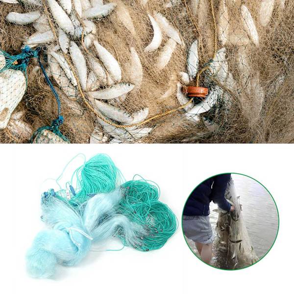 50m lang 1,5m høj 3 lag tungt fiskenet med flyder fiskeri tilbehør 4 fingre
