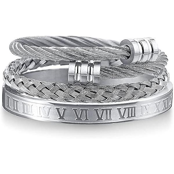 Herrar Guld Romerska Siffror Rostfritt Stål Armband Set - 3 st