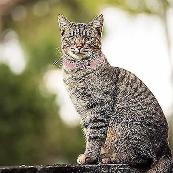 Justerbart hjerteformet halsbånd med klokke, justerbart halsbånd med rhinestone sikkerhedssele til små katte og hunde (Sort+Pink)
