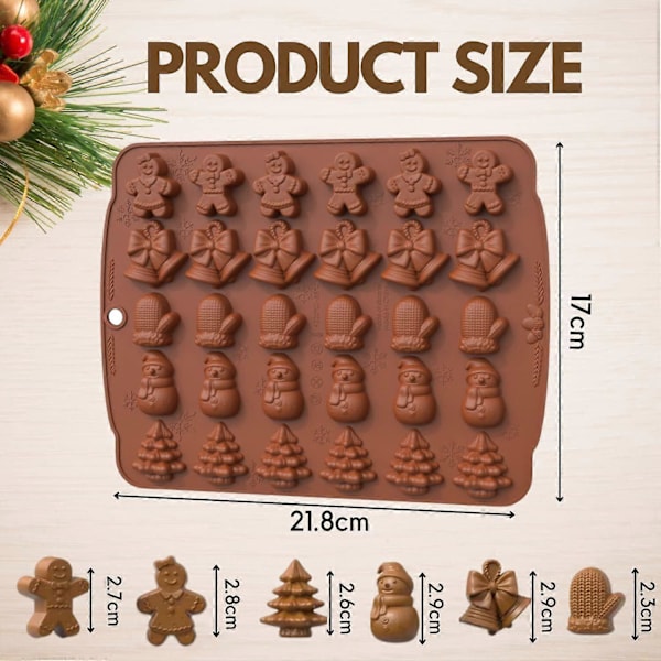 1 Förpackning 30-Hålig Jul Chokladform Godisform Pepparkaksgubbe och -gumma, Gran, Snögubbe, Klocka och Vante Form