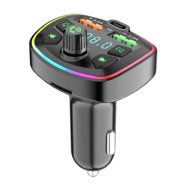 Bluetooth-kompatibel MP3-spiller med stemningslys FM-sender for bilinteriørtilbehør