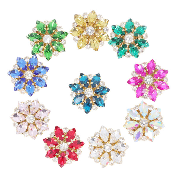 10 stk Blomsterformede Rhinestone-knapper Utsøkte DIY-sy på Rhinestone-knapper for håndverksklær
