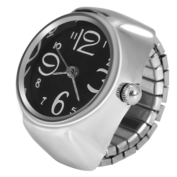 1 Stk Fashionable Kvinder Mænd Kvarts Analog Rund Finger Ring Love Watch (sort)