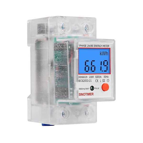 DDS6619-013 Husholdnings Enkeltfaset 2P Skinne Multifunktions Nulstilbar Batterimåler Universal Digital Elektronisk Timer - Transparent Kabinet