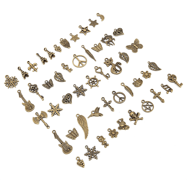 DIY-riipusten tarvikkeet, pronssi, galvanoitu, seos, korujen rannekorumateriaalit, 50 erilaista pronssia