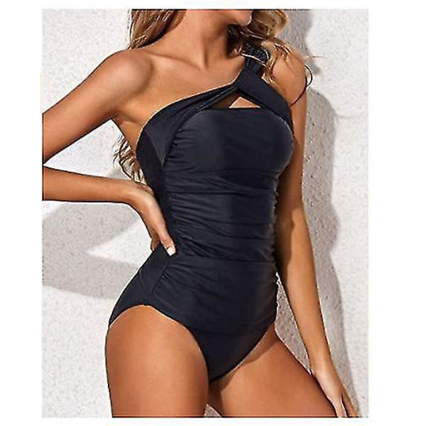 Stilfuld Tankini-sæt med én skulder og shorts - badedragt til kvinder S sort