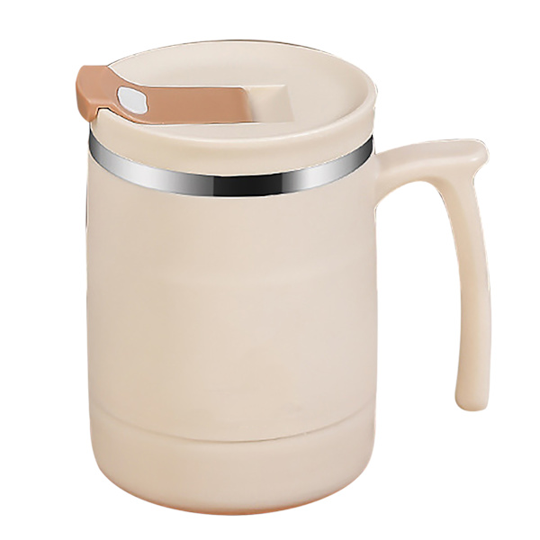 500 ml isolert kaffekopp med lokk, sammenleggbar skje, rustfritt stål, termokopp for te, varm kakao, kald drikke, beige