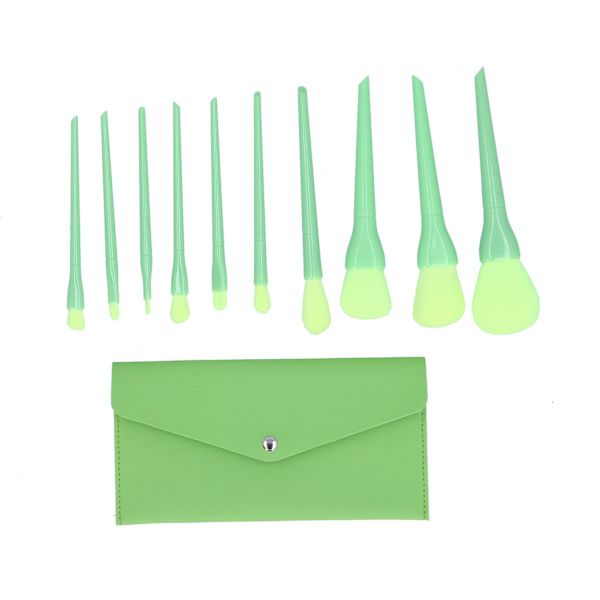 Kosmetisk borste Set Mjukt hår Blusher Lös pulverborste Makeup Tool med påse grön