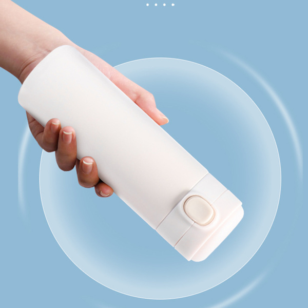 Isolerad flaska med popup-lock, 420 ml, mini, söt, dubbelväggig, vakuum, bärbar, rostfritt stål, isolerad vattenkopp för daglig användning, present, kontor, vit