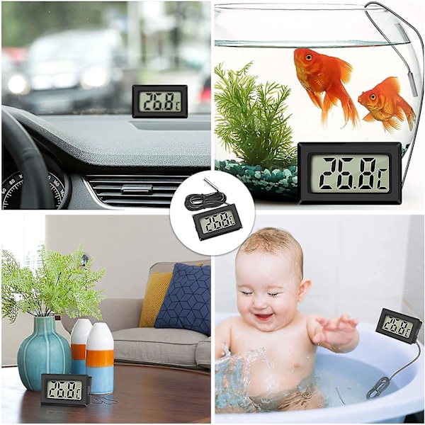4 stk. Mini Digital LCD Termometer Temperatur med Temperaturprobe Sensor Tester til Køleskabe Frysere Akvarium, Digitalt Elektronisk Termometer