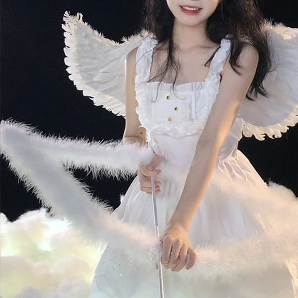 Luminous White Feather Stage Wings - Swallow Shape, Keskikokoinen (80*40cm), Kolmiosainen set