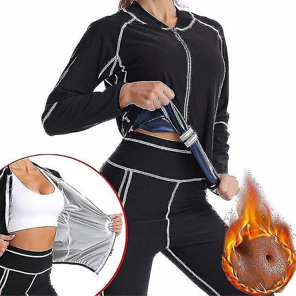 Smalnande bastu svett kostymer för kvinnor - midjetränare kroppsskulptör & termo leggings M svart blå set