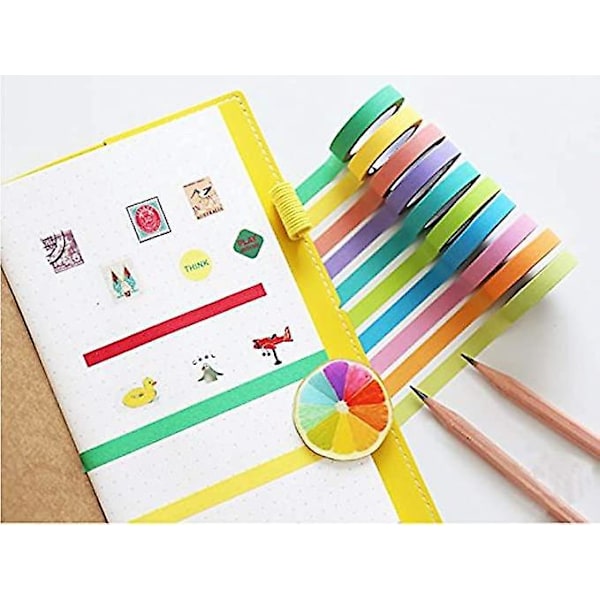 10 Rullar Maskeringstejp Dekorativ Självhäftande Washi Tejp Set för Scrapbooking DIY Hantverk Present 8mm 5M Flerfärgad
