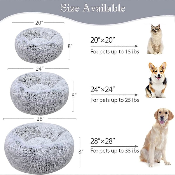Lugnande Hundbädd för Små Hundar, Bekväm Självvärmande Rund Hund- & Kattsäng med Fluffig Fuskpäls för Anti-Ångest och Mysighet (71x71 cm, Ljusgrå)