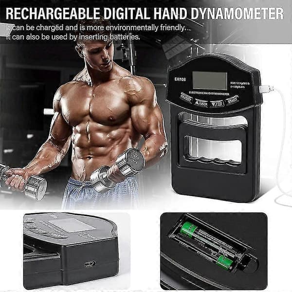Greb styrke tester, 396lbs/180kg digital hånd dynamometer greb styrke måler usb med lcd skærm