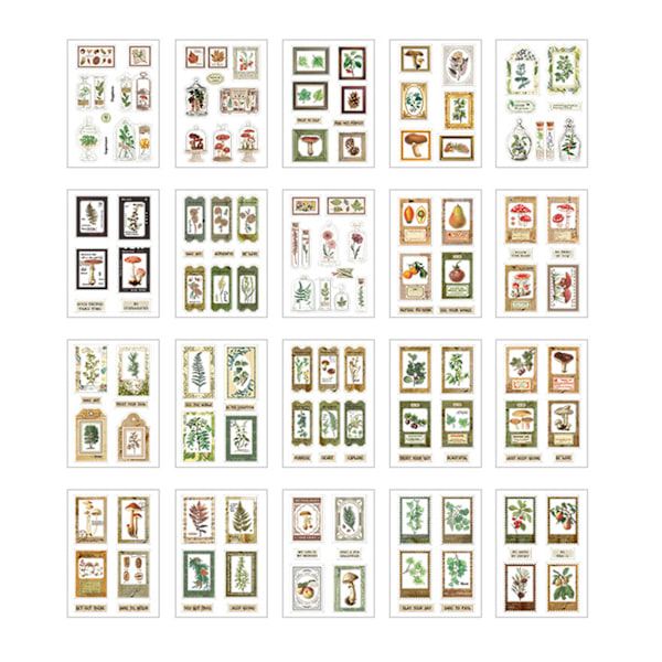 20 stk Vintage klistremerker Vanntette Fargebestandige DIY Scrapbook Estetiske klistremerker for Vannflaske Bærbar PC Skog