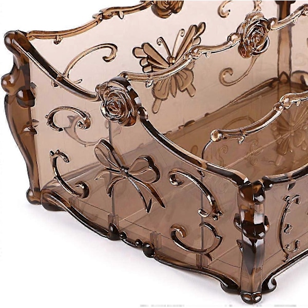 3 Rums Skrivebords Makeup Organizer Kosmetik Opbevaringsstativ Sommerfugl Holder til Kommode og Badeværelse Brun