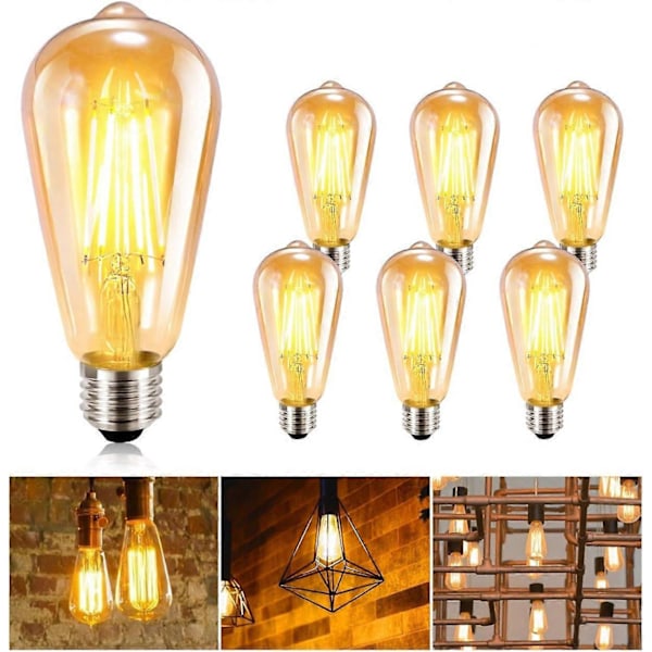 2025 Uusi Vintage Hehkulamppu 6 kpl Edison Hehkulamppu E27 Edison LED Hehkulamppu Hehkulamput Antiikki Hehkulamppu