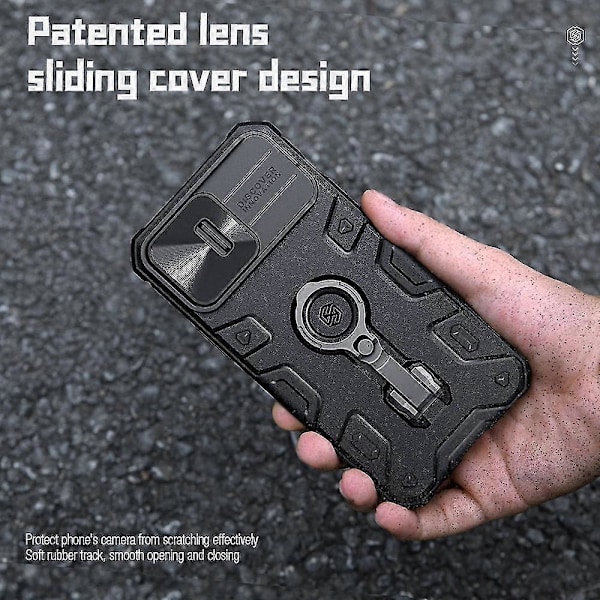 Nillkin Camshield Armor Pro Telefoncover til iPhone 14 Pro - Anti-Drop Cover med Støttefod Sort