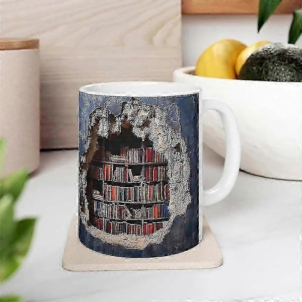 3D Bogreol Nyhed Kaffekrus Til Læsere, 3D Visuel Effekt Keramisk Krus Bogorm Kaffekrus Julegaver Til Bogelskere XC B