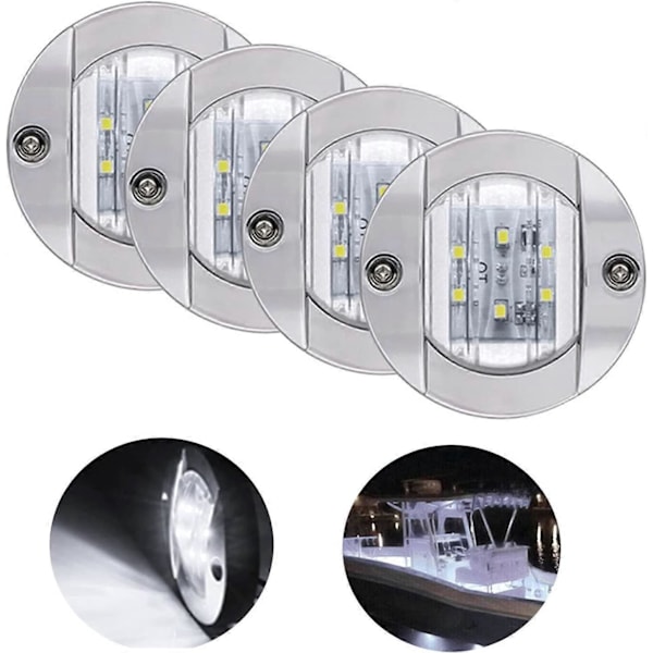 4-pak LED Bådlys 12V Rund Marine Lampe LED Hækmonteringslys til Båddæk (Hvid)
