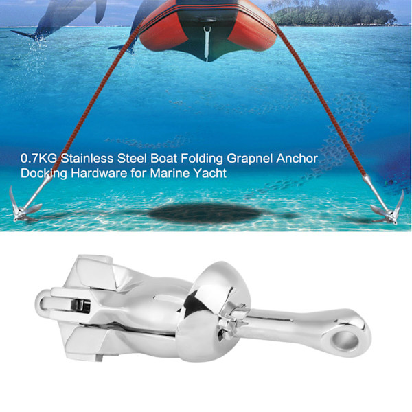 0,7 kg rustfrit stål båd foldbar grapnel anker docking hardware til marine yacht