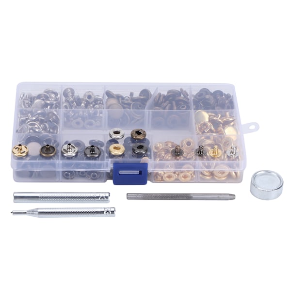 100 Set Läder Knapplås Kit Metall Knapplås Tryckknappar för Klädtillbehör