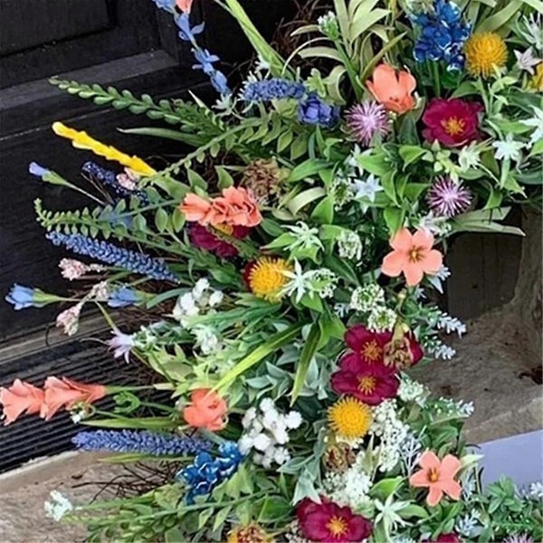 Kunstig forårskrans med margueritter og lavendel, sommerkrans i silke, egnet til hoveddør, vægdekoration i hjemmet, bondehus, feriedekoration