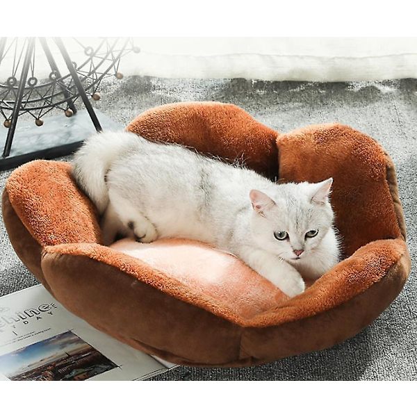 Talvinen lämmin lemmikkisänky - Kodikas kissa- ja koirasänky, Plus Velvet, paksu, ruskea, M 50cm