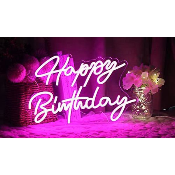 1 stk. LED Neon Happy Birthday-skilt for festdekorasjon Happy Birthday kunstdekorasjon Neonlampe for bursdagsfest, rosa