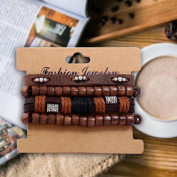 DIY vävd 4-delad set justerbart äkta läderarmband kombination läderarmband