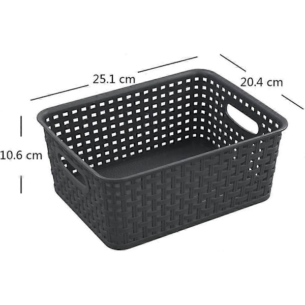 Set med 6 svarta förvaringskorgar i plast