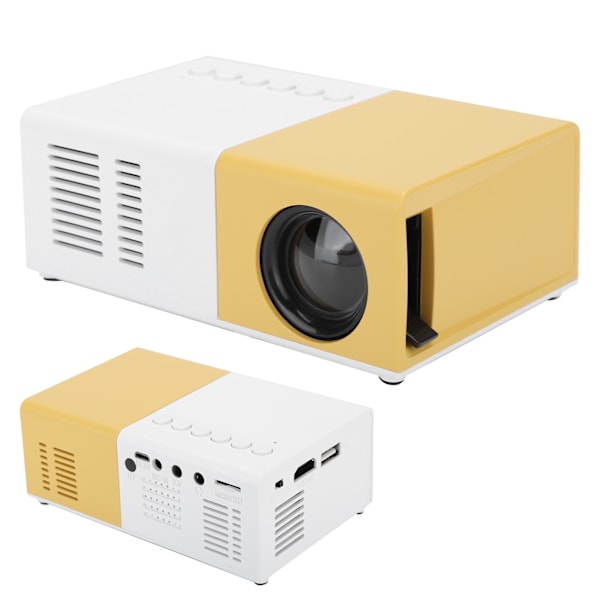 J9 Mini bärbar projektor LED hemmabio videomediaspelare projektor med ställ 100‑240V vit gul EU-kontakt