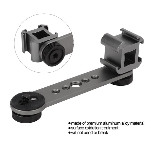 Trippel Cold Shoe Forlængerbeslag Aluminiumlegering Mikrofonstativ Monteringsadapter til Tripod Monopod Stabilisator Mørkegrå