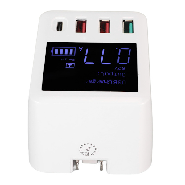 USB-seinälaturi 4 porttia QC3.0 PD20W LCD-näyttö Nopea lataus USB C -matkalaturi 100-240V EU-pistoke