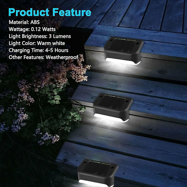 Set med 4 Solcellsdäckslampor för Utomhusbruk, Led Solcellstrapplampa Vattentät Led-belysning 8*4.5*5cm