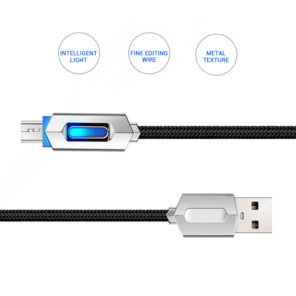 Nylon-punottu LED-mikrousb-kaapeli Android-synkronointikaapeli Type C -pikalatauskaapelit