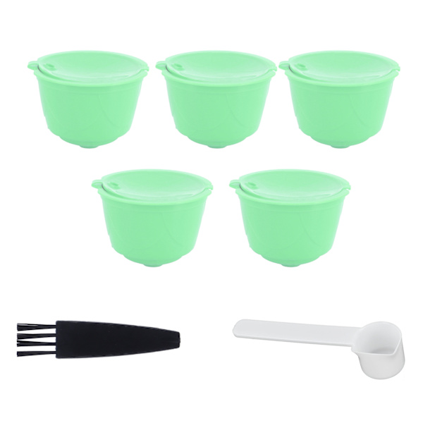 Kaffekapselset i rostfritt stål för DOLCE GUSTO-kaffemaskin (grön, 5 kapslar, 1 sked, 1 borste)